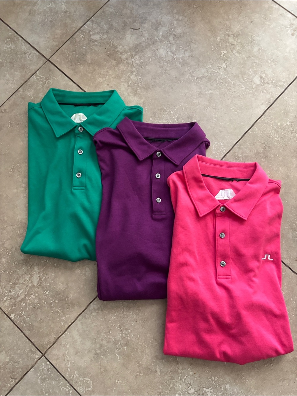 Mens Performance Polo - Green, Purple & Pink Lot Size Large. Tags removed.